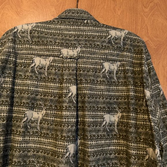 Mens WOOLRICH Sz XXL Green and Tan Pattern w/ Deer Long Sleeve Button Down Shirt - Picture 7 of 7